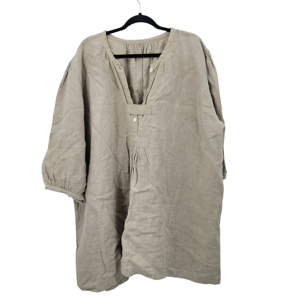 Magnolia Pearl 100% Linen Oversized Henley Tunic Top Natural Boho Lagenlook USA